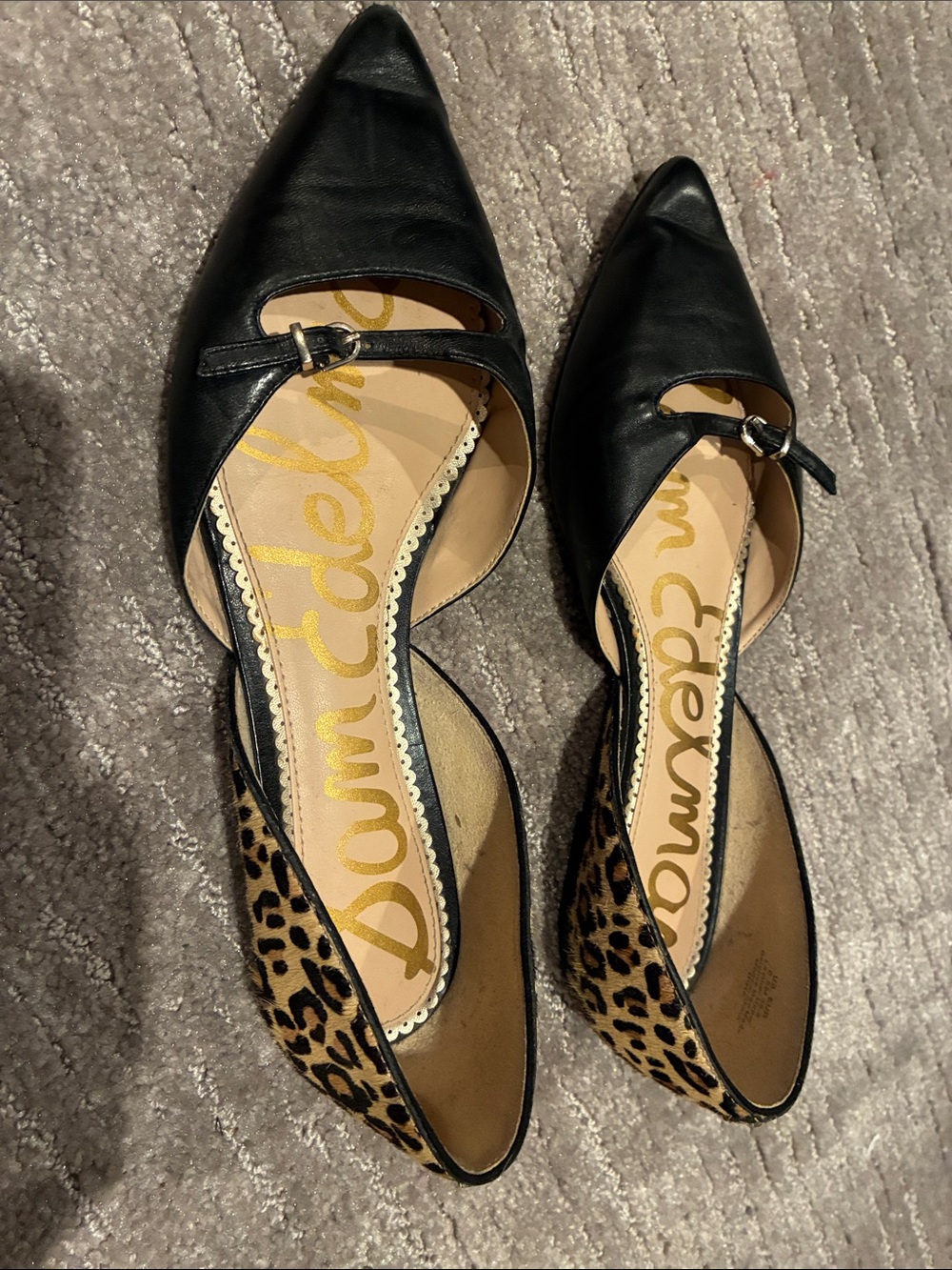 Sam Edelman Black Pointed D'Orsay Flats with Leopard Heel - Picture 4 of 4